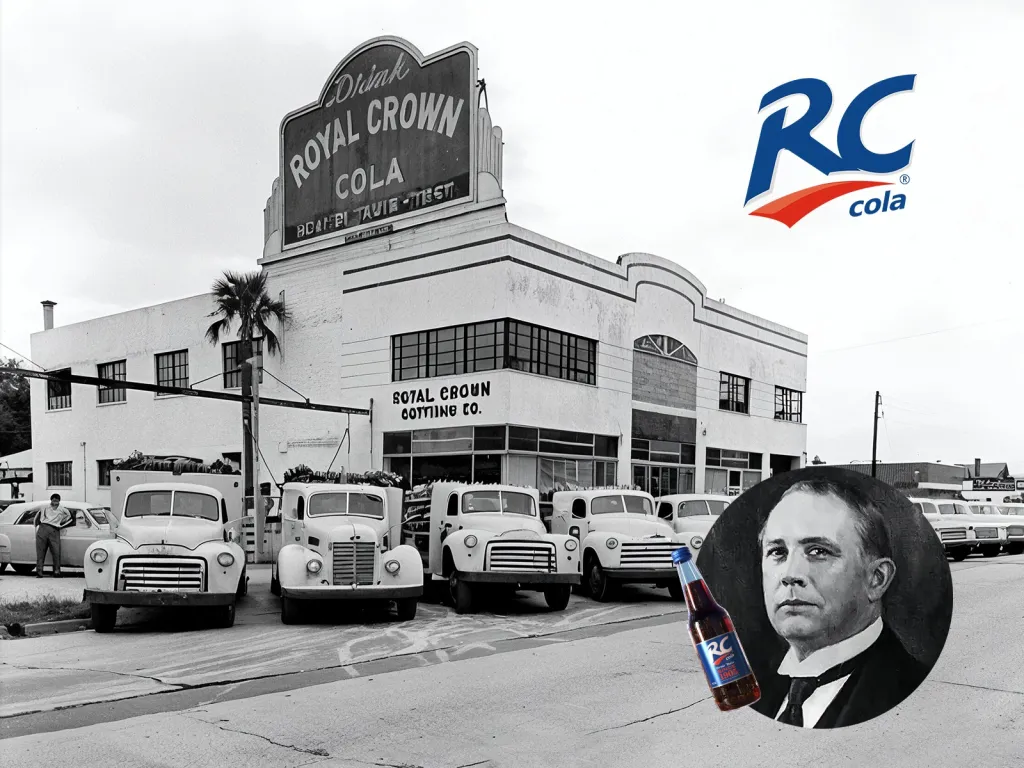 Завод Royal Crown Cola в США в середине XX века и основатель бренда Клод Хэтчер